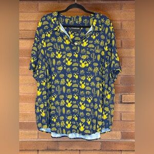 Wildfang Empower Button Down Yellow and Blue Cactus Print Blouse